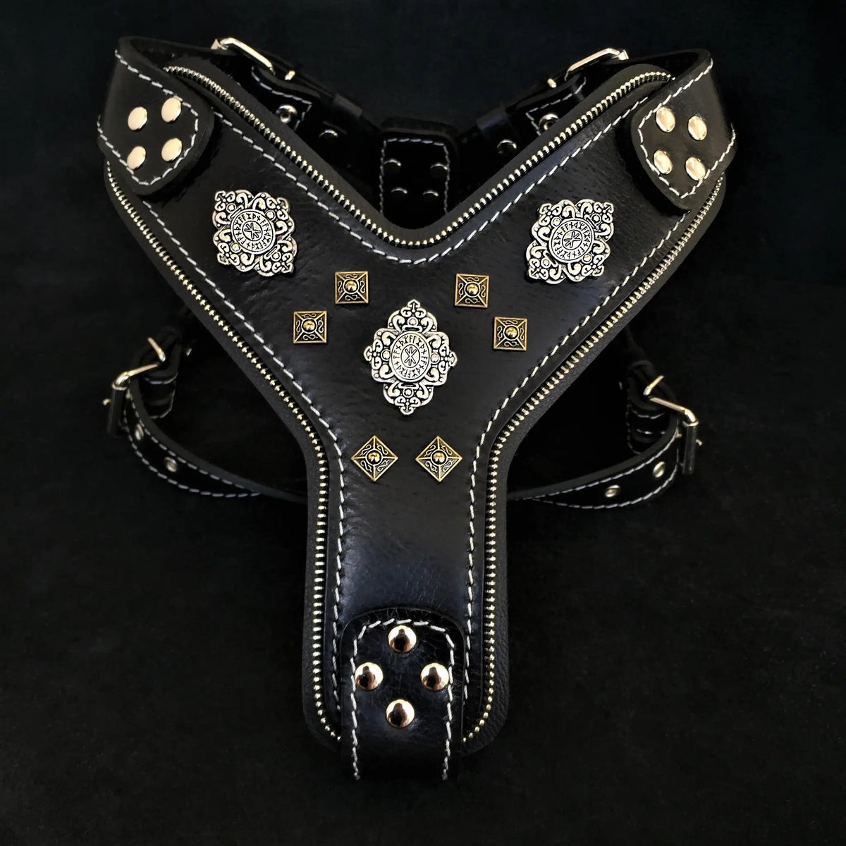 Bestia Aztec black leather dog harness