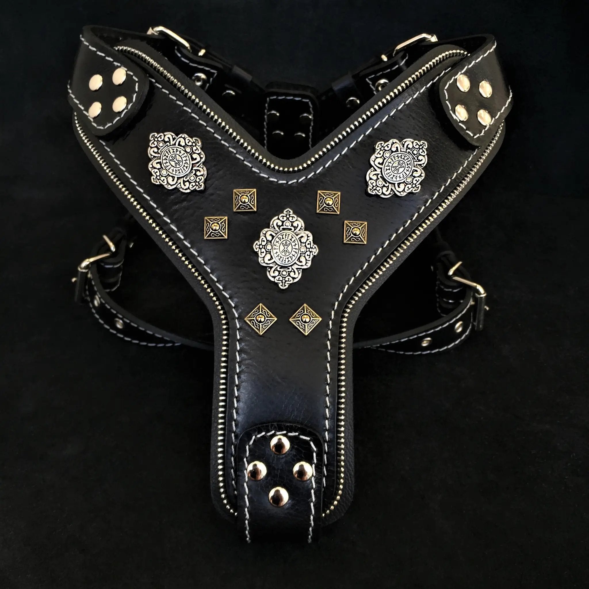The "Aztec" BLACK harness - Pet Collars & Harnesses from Bestia Dog Gear