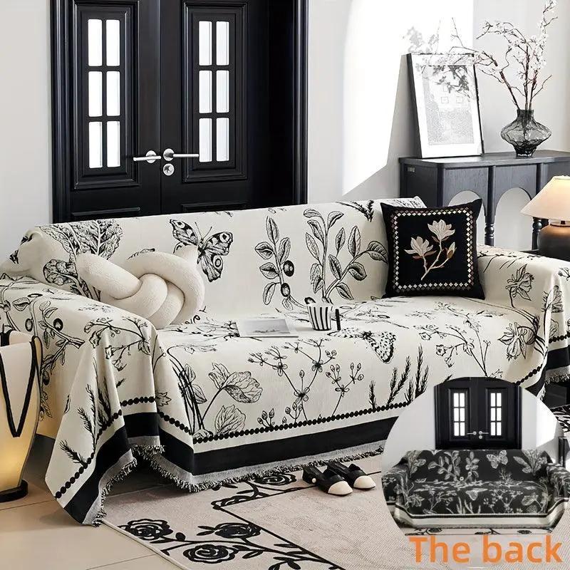 Soft & Cozy Chenille Reversible Sofa Cover by topspet in black and white for sofa
