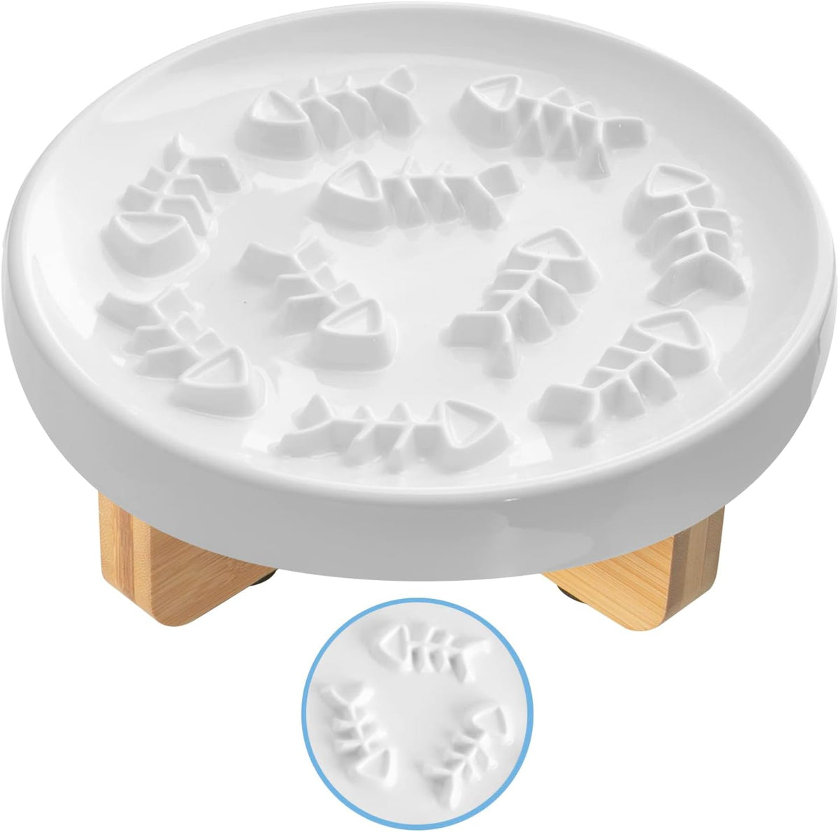 White fishbone ceramic plate on wooden stand