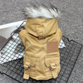Load image into Gallery viewer, Padded Dog Clothes Padded Coat For Small Dogs in army green khaki color with faux fur trim and pockets.
