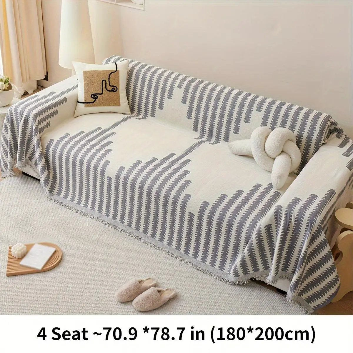 topspet Chenille Sofa Cover for 4-seat sofas; soft, non-slip universal protector in cream with gray pattern