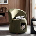 Load image into Gallery viewer, Green Pet Friendly Chair with Hidden Pet Nook, textured upholstery and a curious cat peeking out.
