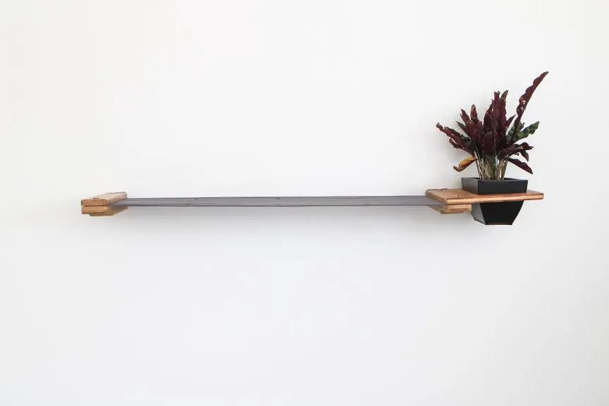 Cat Hammock Wall with Planter, gray bar with natural wood ends and a black planter