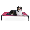 Load image into Gallery viewer, K&H Elevated Dog Bed on pink cot with black frame; a happy tri-color dog lounges.
