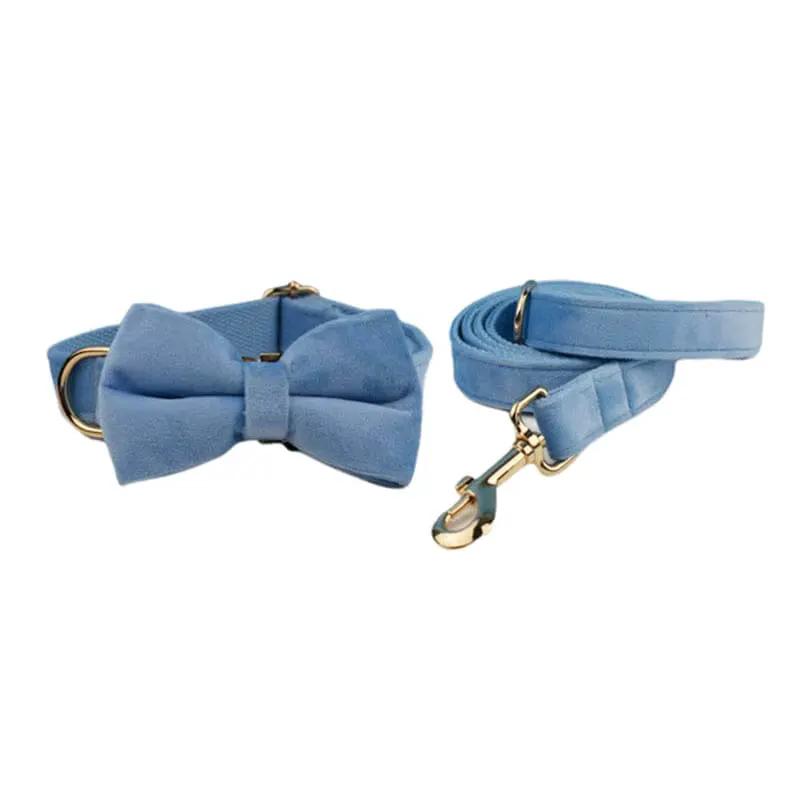 Luxury Blue Velvet Custom Dog Harness Set No Pull Sleek Hardware by DDPaws