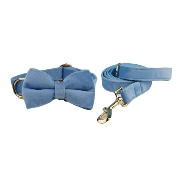 Luxury Blue Velvet Custom Dog Harness Set No Pull Sleek Hardware by DDPaws
