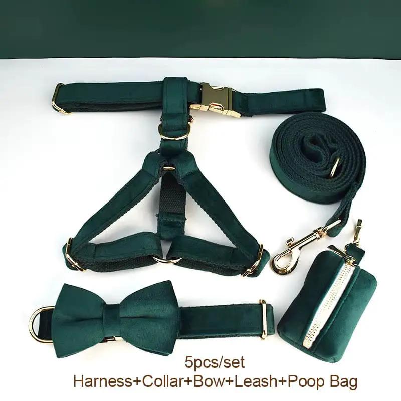 PawLuxe Green Velvet Set Custom No Pull Harness Medium And Large by DDPaws