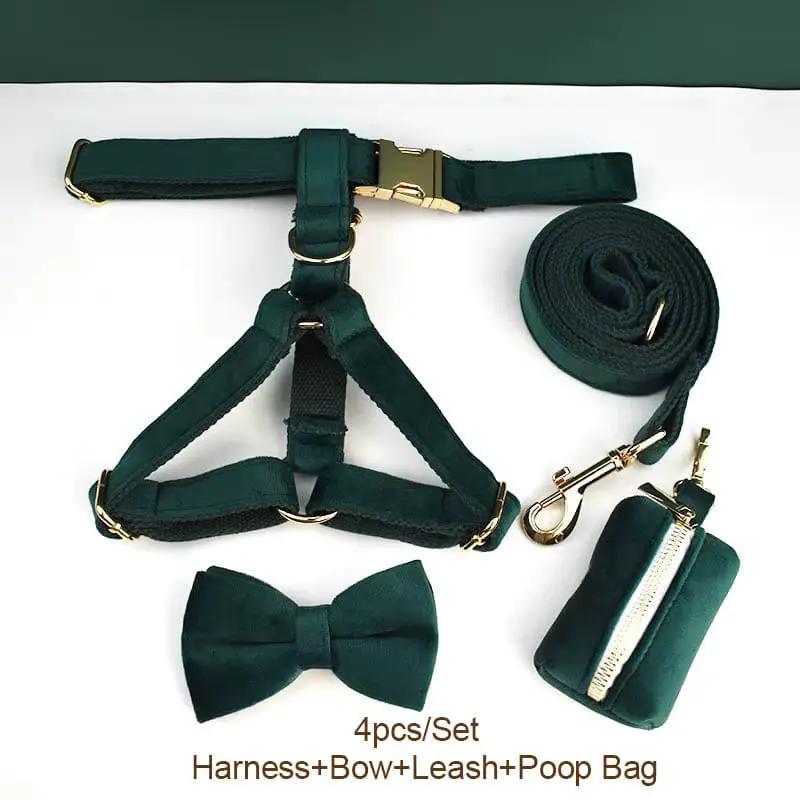 PawLuxe Green Velvet Set Custom No Pull Harness Medium And Large by DDPaws