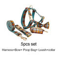 Load image into Gallery viewer, Autumn Blue Plaid Custom No Pull Dog Harness Collar Leash Bow Tie Set With Waste Bag Holder by DDPaws
