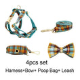 Load image into Gallery viewer, Autumn Blue Plaid Custom No Pull Dog Harness Collar Leash Bow Tie Set With Waste Bag Holder by DDPaws
