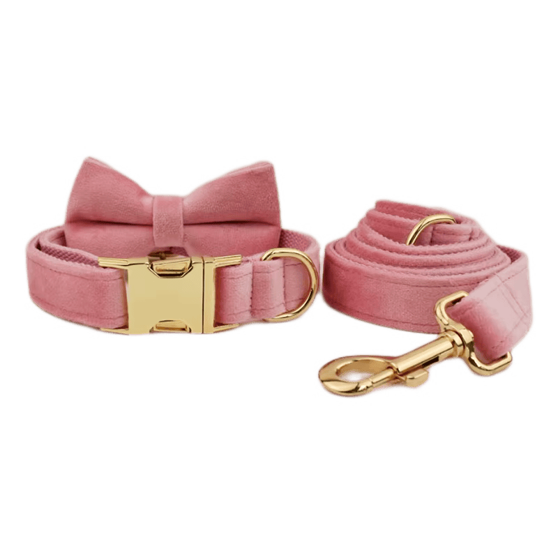 Pink Velvet Dog Harness And Leash Set Personalized Soft Durable Fit by DDPaws