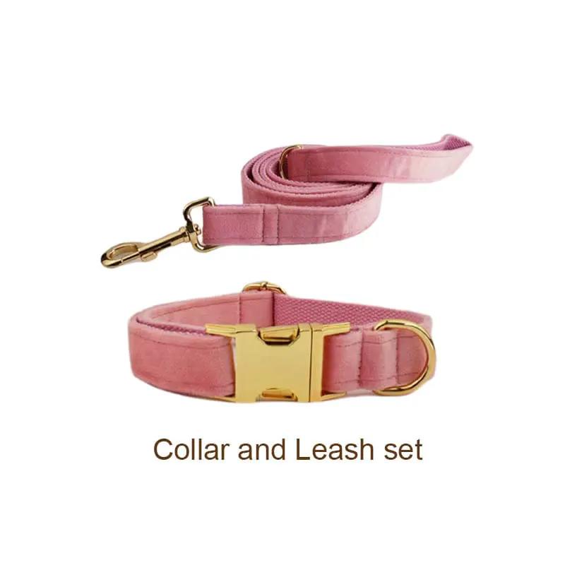 Pink Velvet Dog Harness And Leash Set Personalized Soft Durable Fit by DDPaws
