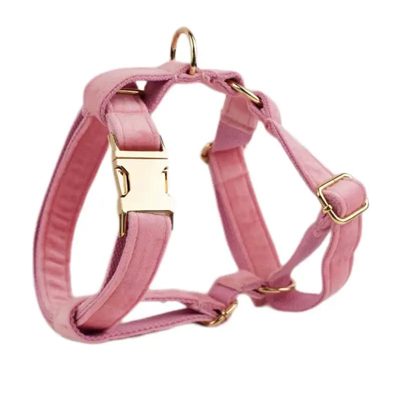 Pink Velvet Dog Harness And Leash Set Personalized Soft Durable Fit by DDPaws