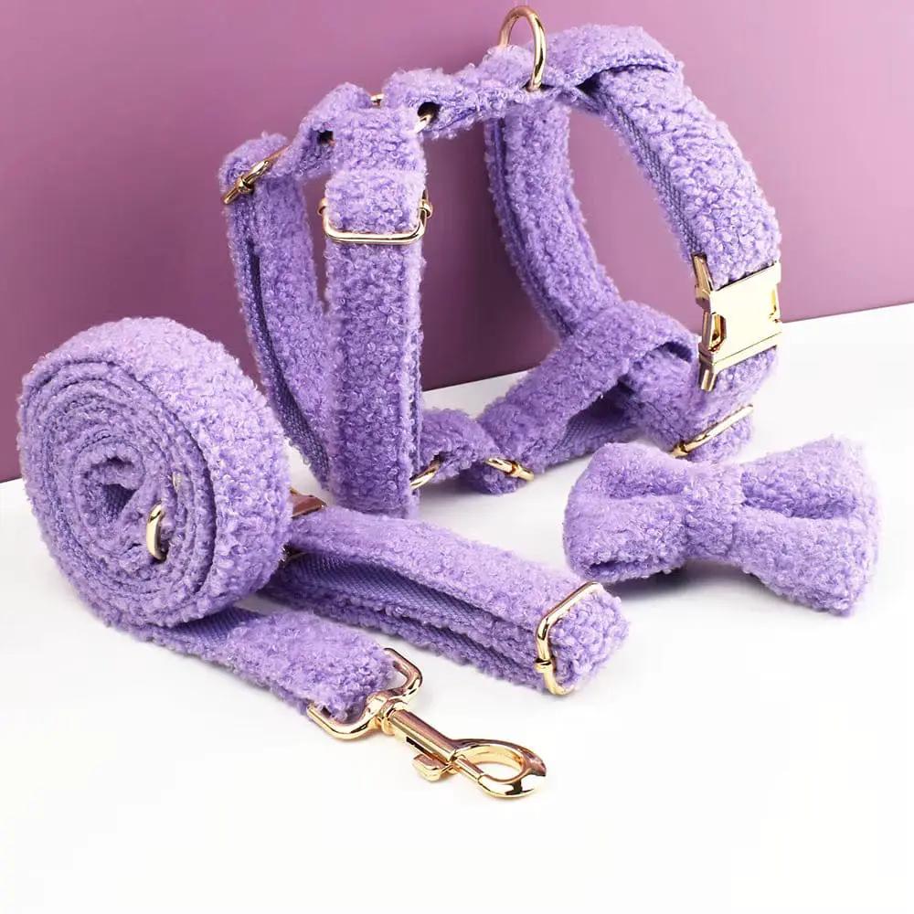 Teddy Purple Personalized No Pull Dog Harness Set With Matching Leash by DDPaws