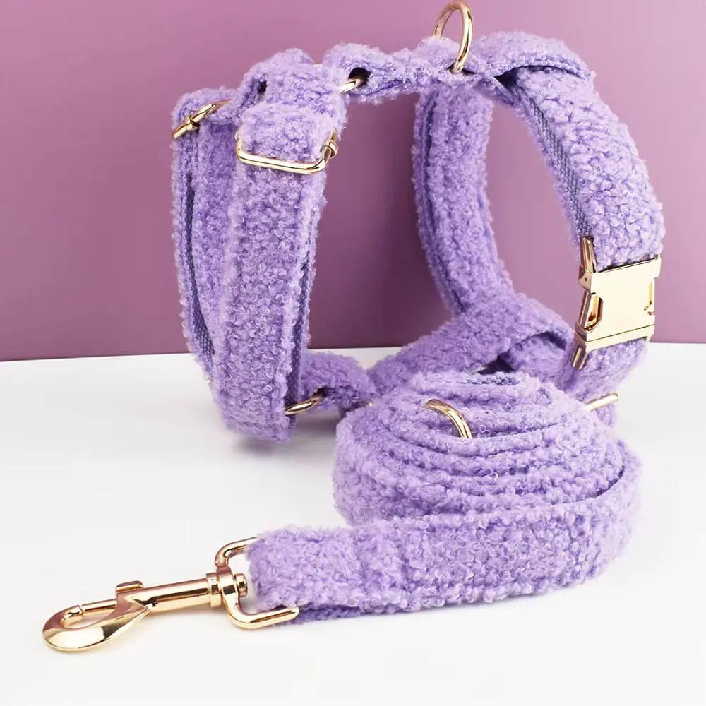 Teddy Purple Personalized No Pull Dog Harness Set With Matching Leash by DDPaws