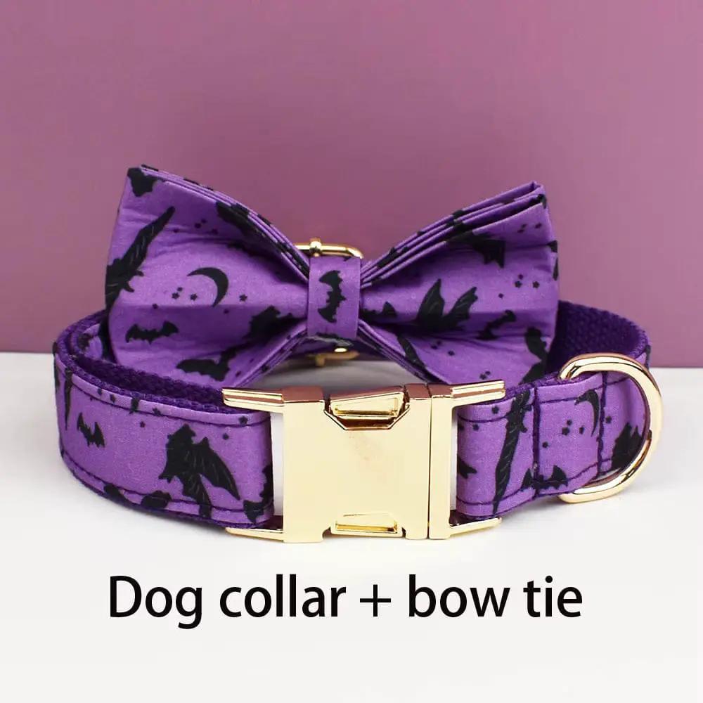 Luxe Pet Gear Halloween Classic Violet Print No Pull Harness With Matching Collar Leash And Bow Tie Set by DDPaws