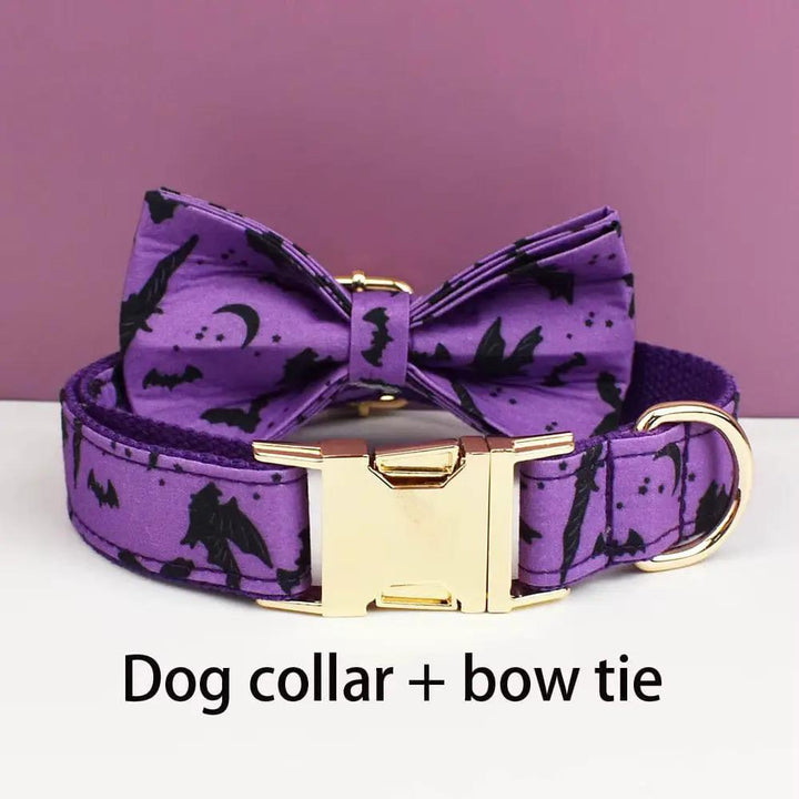 Luxe Pet Gear Halloween Classic Violet Print No Pull Harness With Matching Collar Leash And Bow Tie Set by DDPaws