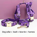 Load image into Gallery viewer, Luxe Pet Gear Halloween Classic Violet Print No Pull Harness With Matching Collar Leash And Bow Tie Set by DDPaws
