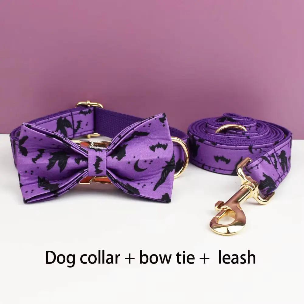Luxe Pet Gear Halloween Classic Violet Print No Pull Harness With Matching Collar Leash And Bow Tie Set by DDPaws