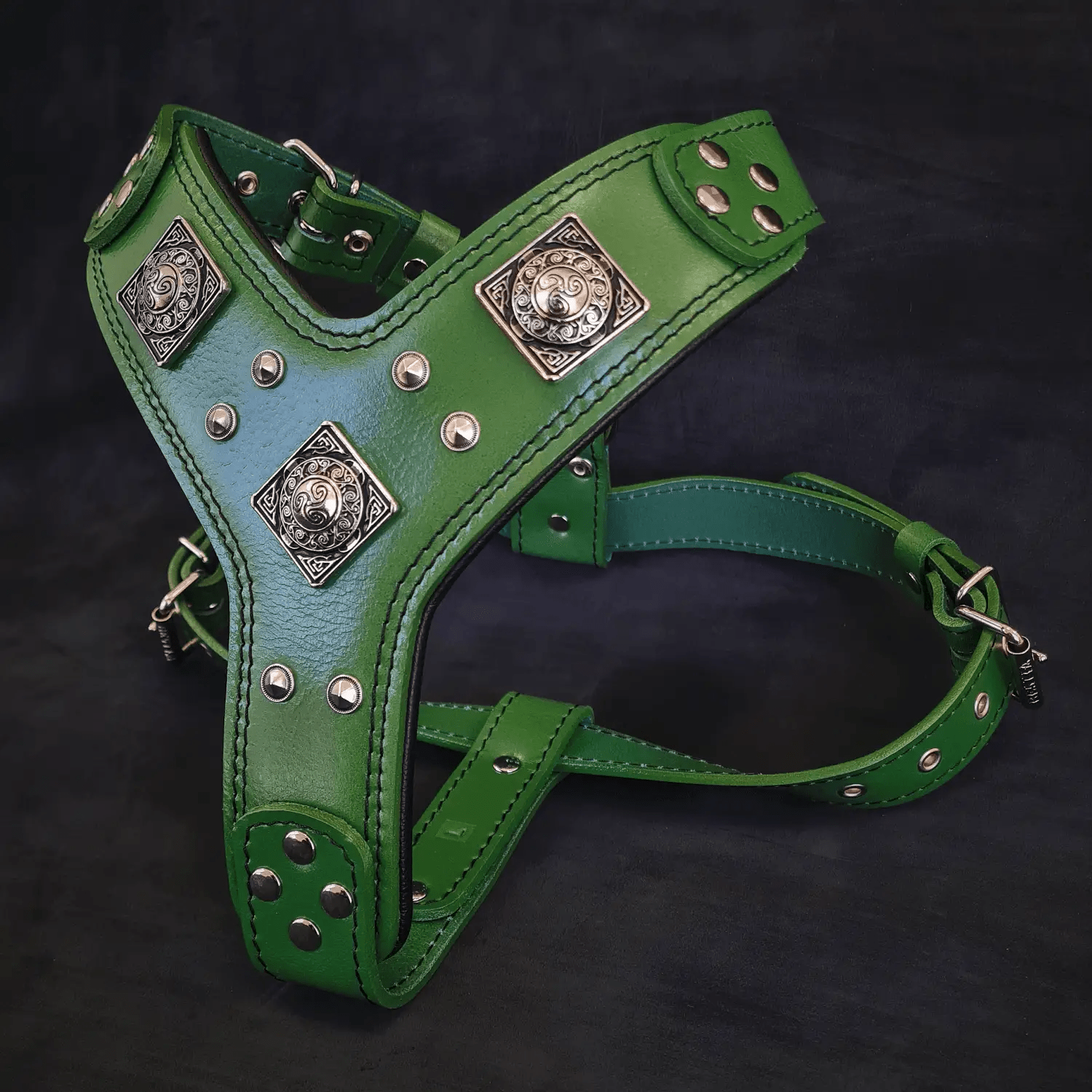 Bestia Dog Gear Eros Harness Green Premium Thick Belt Leather Support by Bestia Dog Gear