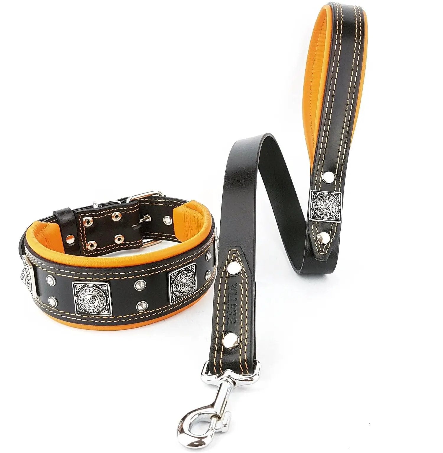 The "Eros" collar 2.5 inch wide black & orange - Pet Collars & Harnesses from Bestia Dog Gear