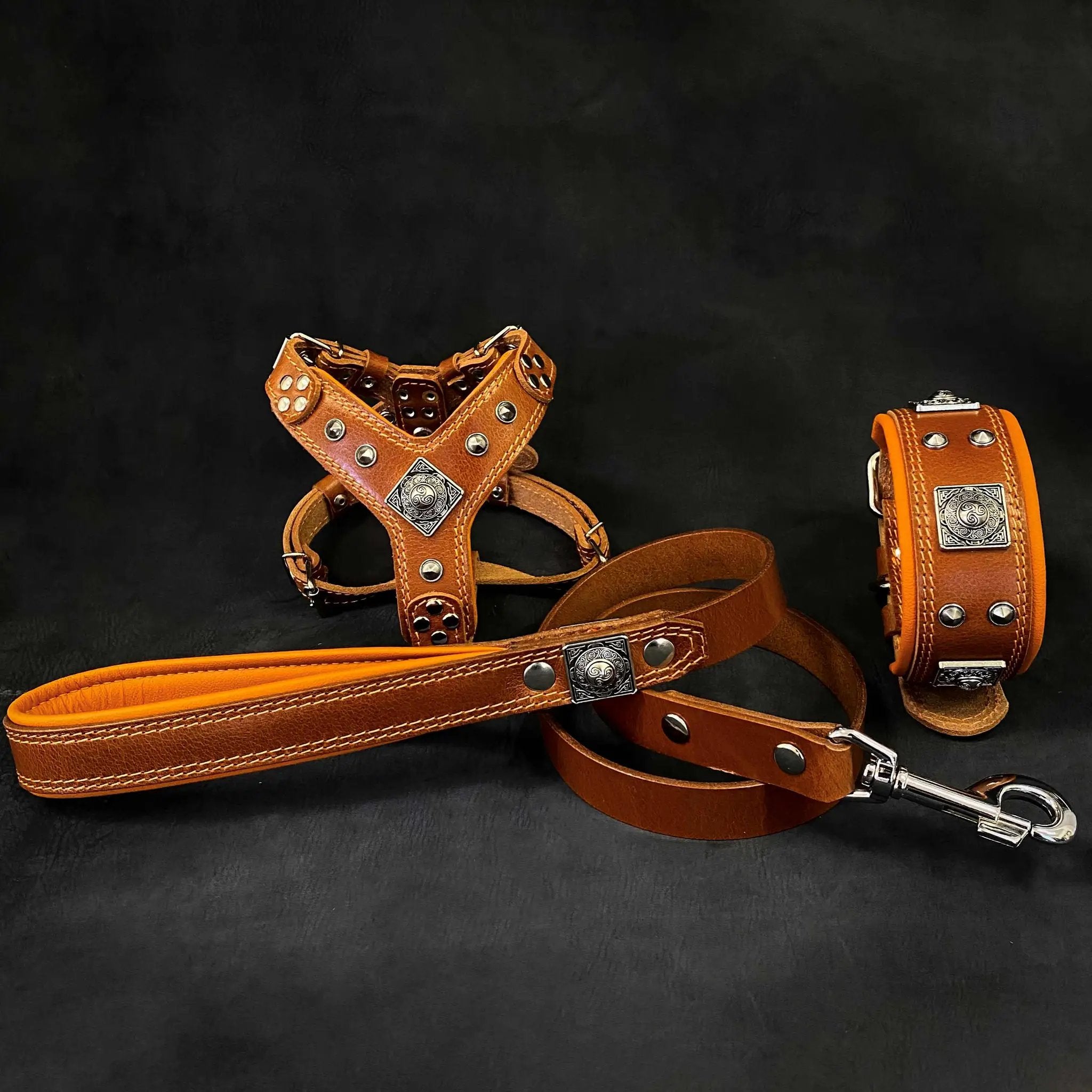 "EROS" Small to Medium dog SET - Harness - collar - lead. Brown - Pet Collars & Harnesses from Bestia Dog Gear