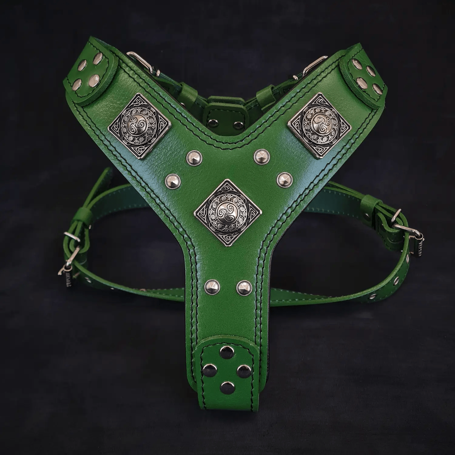 Bestia Dog Gear Eros Harness Green Premium Thick Belt Leather Support by Bestia Dog Gear