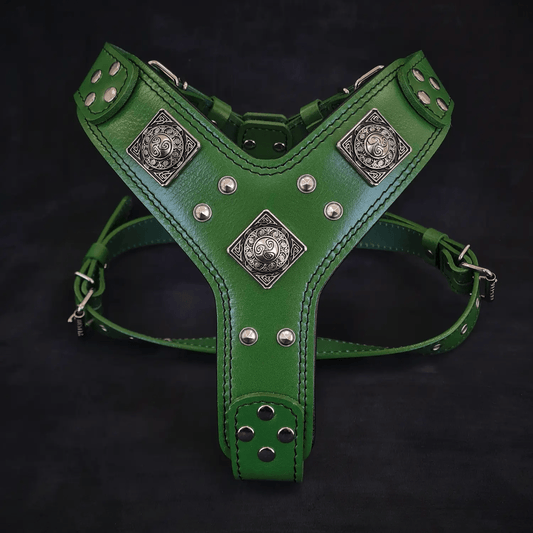 Bestia Dog Gear Eros Harness Green Premium Thick Belt Leather Support by Bestia Dog Gear