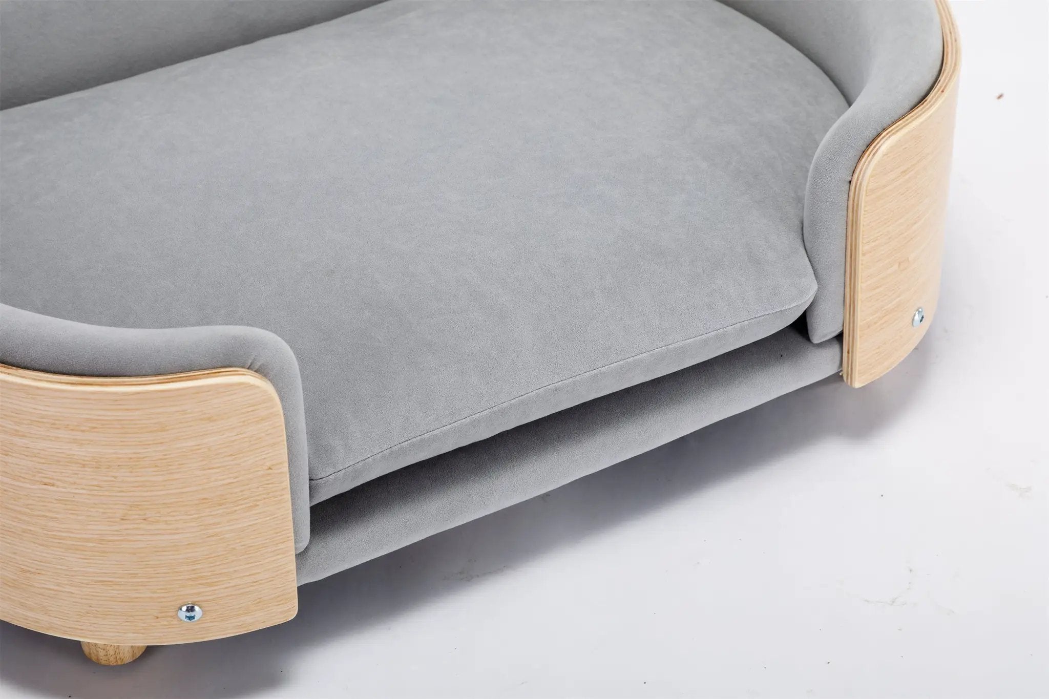 Scandinavian Style Elevated Dog Bed Pet Sofa Velvet Cushion Mid Size Light Grey by HouseOfZazla