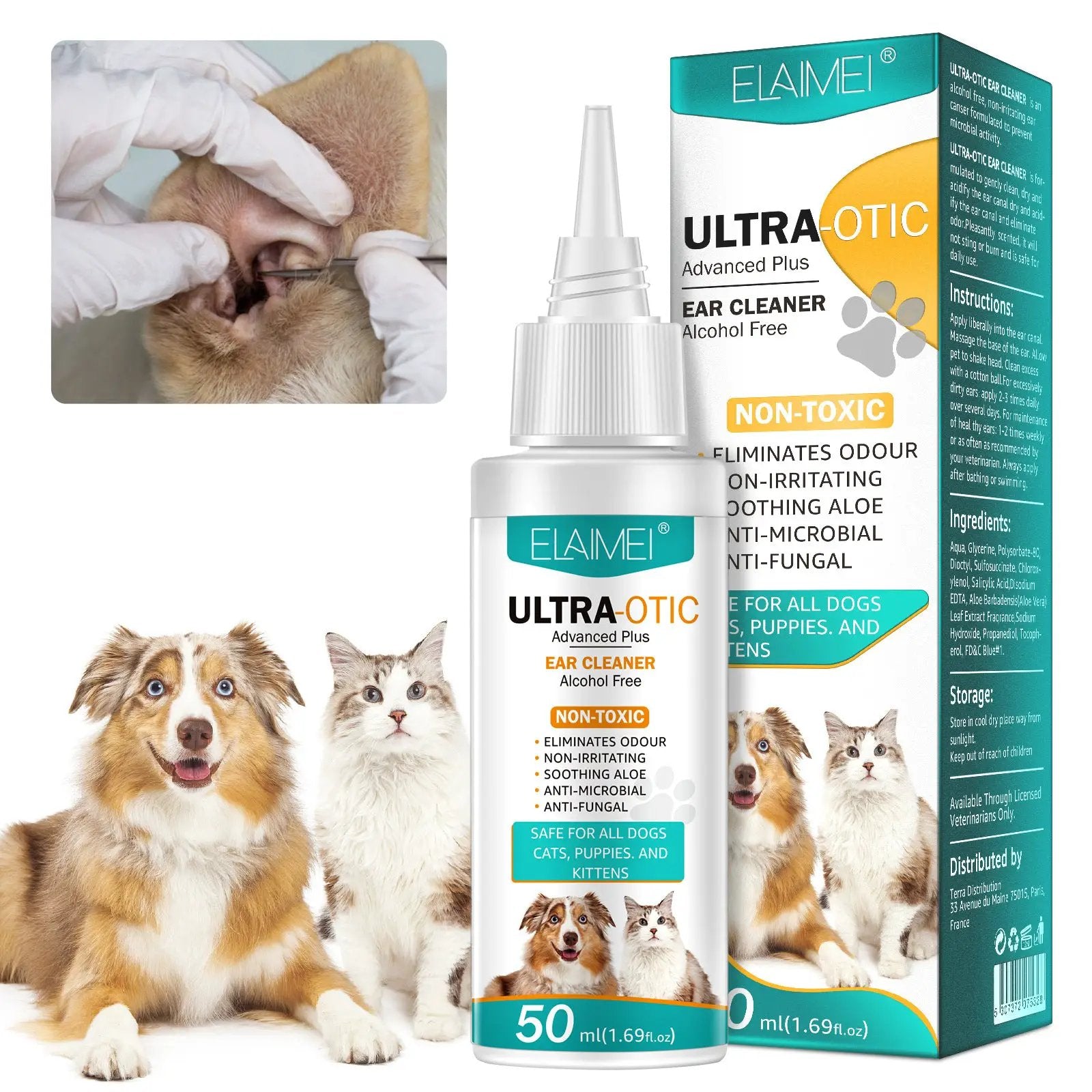 NaturaClean Pet Ear Cleaner 50ml Gentle Formula for Dogs and Cats by For Animals, With Love