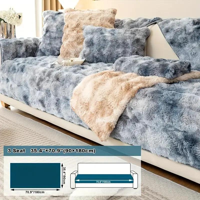 Luxurious Gradient Velvet Sofa Cover for 3-seat sofa in blue