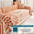 Load image into Gallery viewer, Bohemian-Style Chenille Couch Cover by topspet for extra-long 4-seat sofa, orange/cream geometric pattern, anti-dog-scratch.
