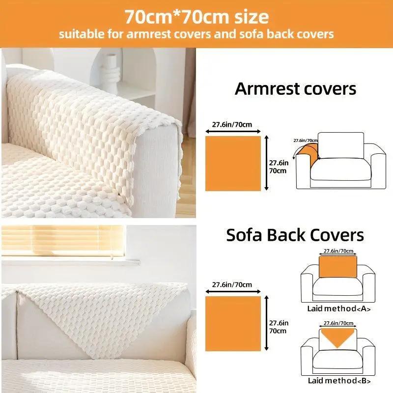 Plush Nordic sofa slipcover set by topspet, ivory cream non-slip armrest and sofa back covers (70 cm)