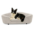 Charger l'image dans la visionneuse de la galerie, OVERSIZED Size Oval Semi-Enclosed Dog Sofa - Durable Linen Material, Button-Tufted Backrest, High-Center Low-Sides Support & Plush Comfort-Beige by HouseOfZazla
