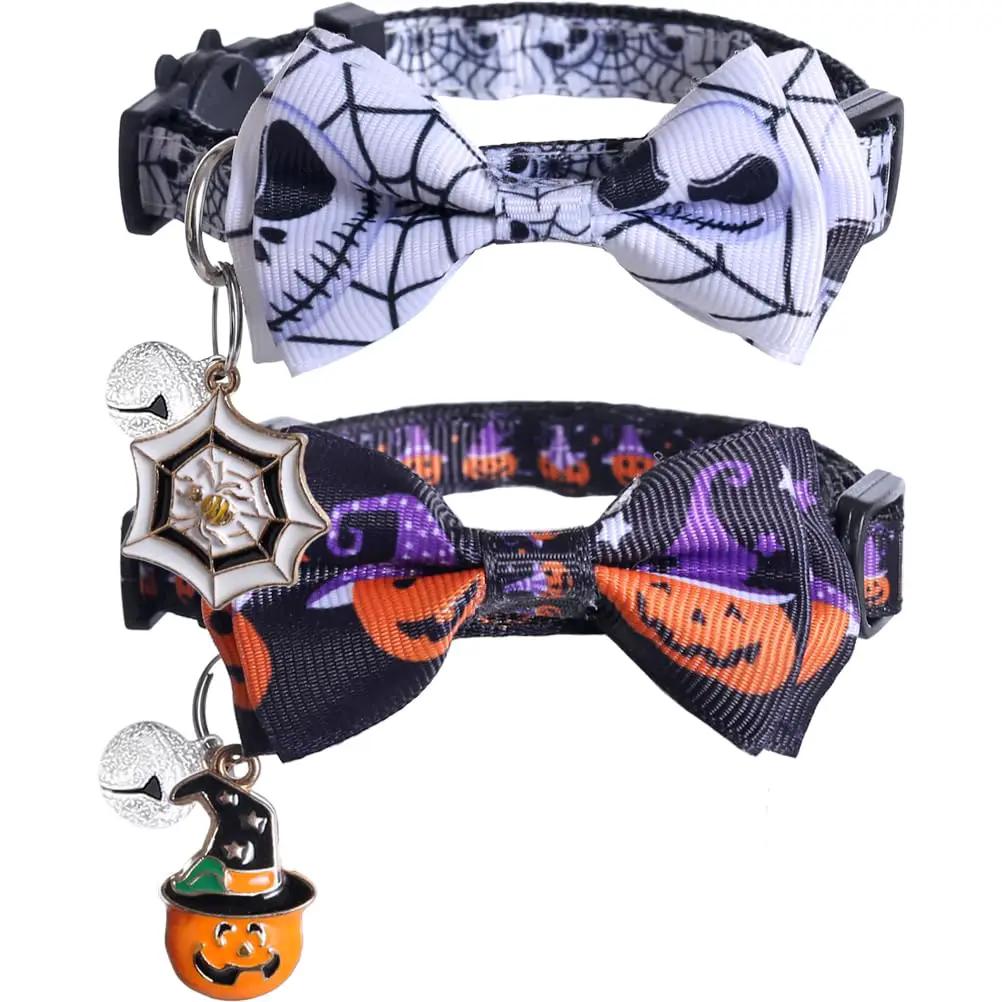 Halloween Cat Collar Breakaway with Cute Bow Tie and Bell for Kitty Adjustable Safety - from For Animals, With Love