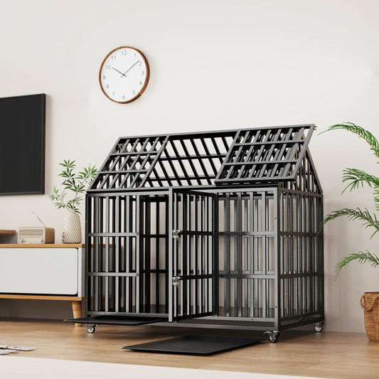 55 Heavy Duty Dog Crate Large Dog Cage Strong Metal Dog Kennels And Crates For Large Dogs With 4 Lockable Wheels - from For Animals, With Love