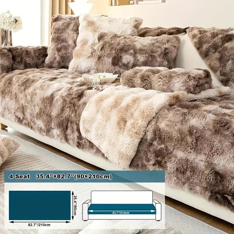 Luxurious Gradient Velvet Sofa Cover in brown-beige fur texture on a 4-seat sofa