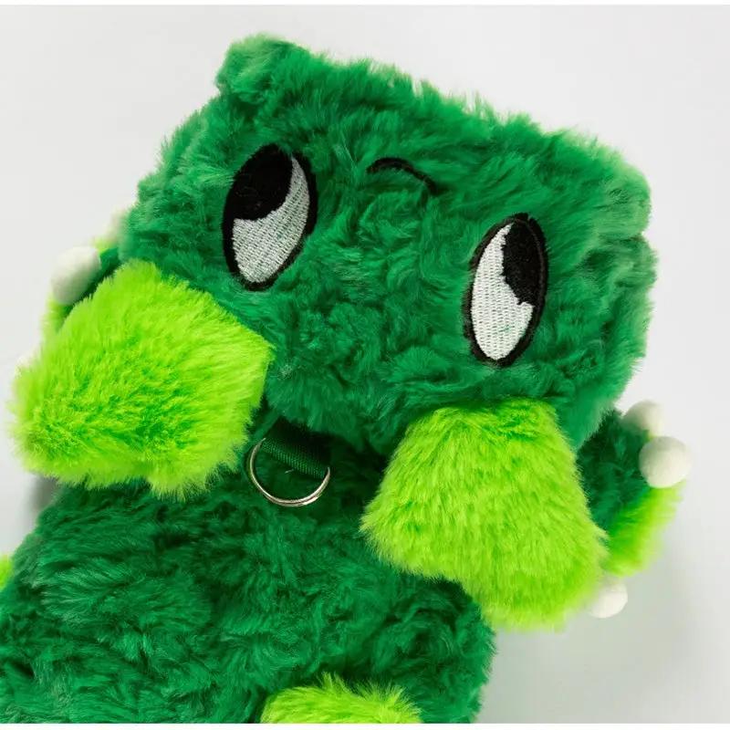 Pet Zen dog clothes cartoon dinosaur transformation outfit for small dogs, green plush