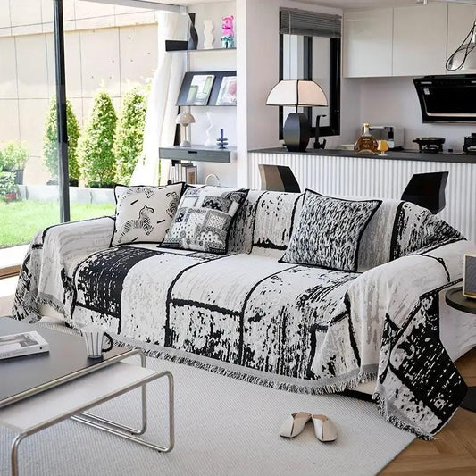 Luxury Pet Cover for Leather Sofa, abstract black-and-white pattern, non-slip & machine washable
