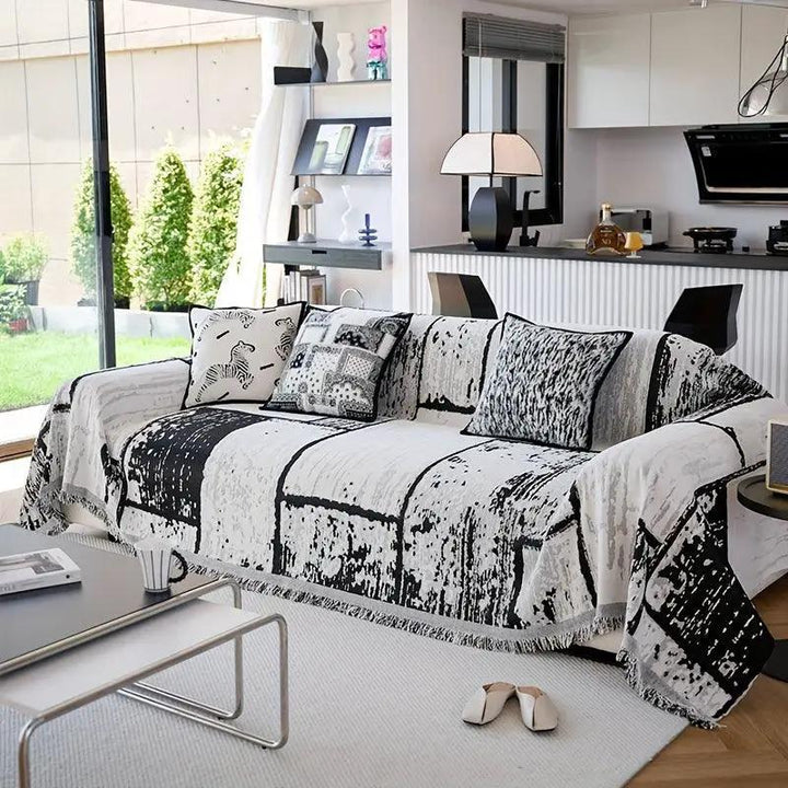 Luxury Pet Cover for Leather Sofa, abstract black-and-white pattern, non-slip &amp; machine washable