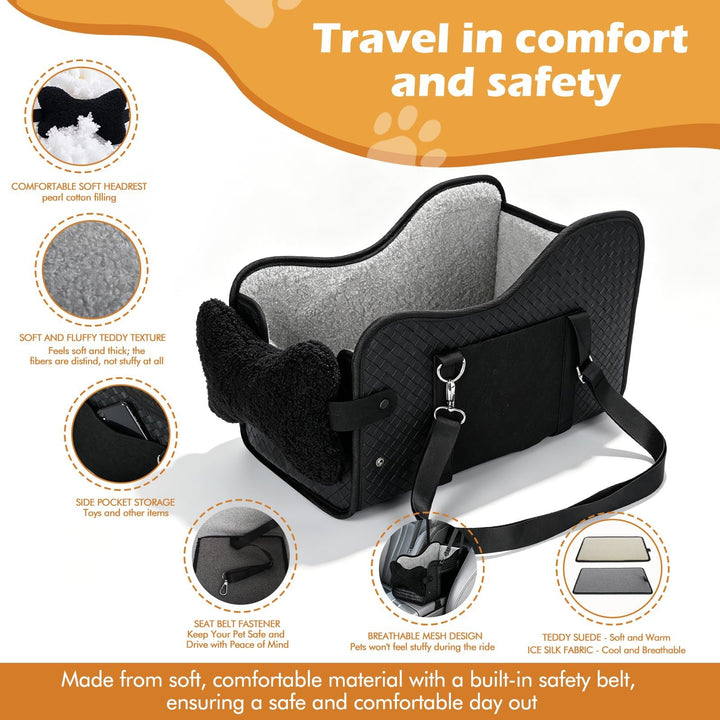 Seat cushion pocket straps and tether feature collage
