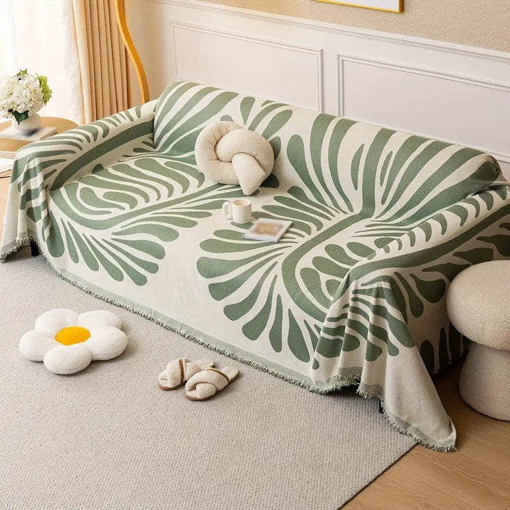 Versatile Chenille Sofa Cover by topspet; green leaf-pattern, pet-friendly.