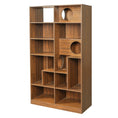 Bild in Galerie-Betrachter laden, Modern 2-in-1 wooden cat house bookshelf with circular openings and display shelves.
