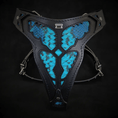 Load image into Gallery viewer, Bestia Morelia Python blue leather dog harness, front view
