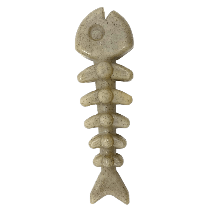 SodaPup Fish Bone nylon dog chew toy in purple and brown