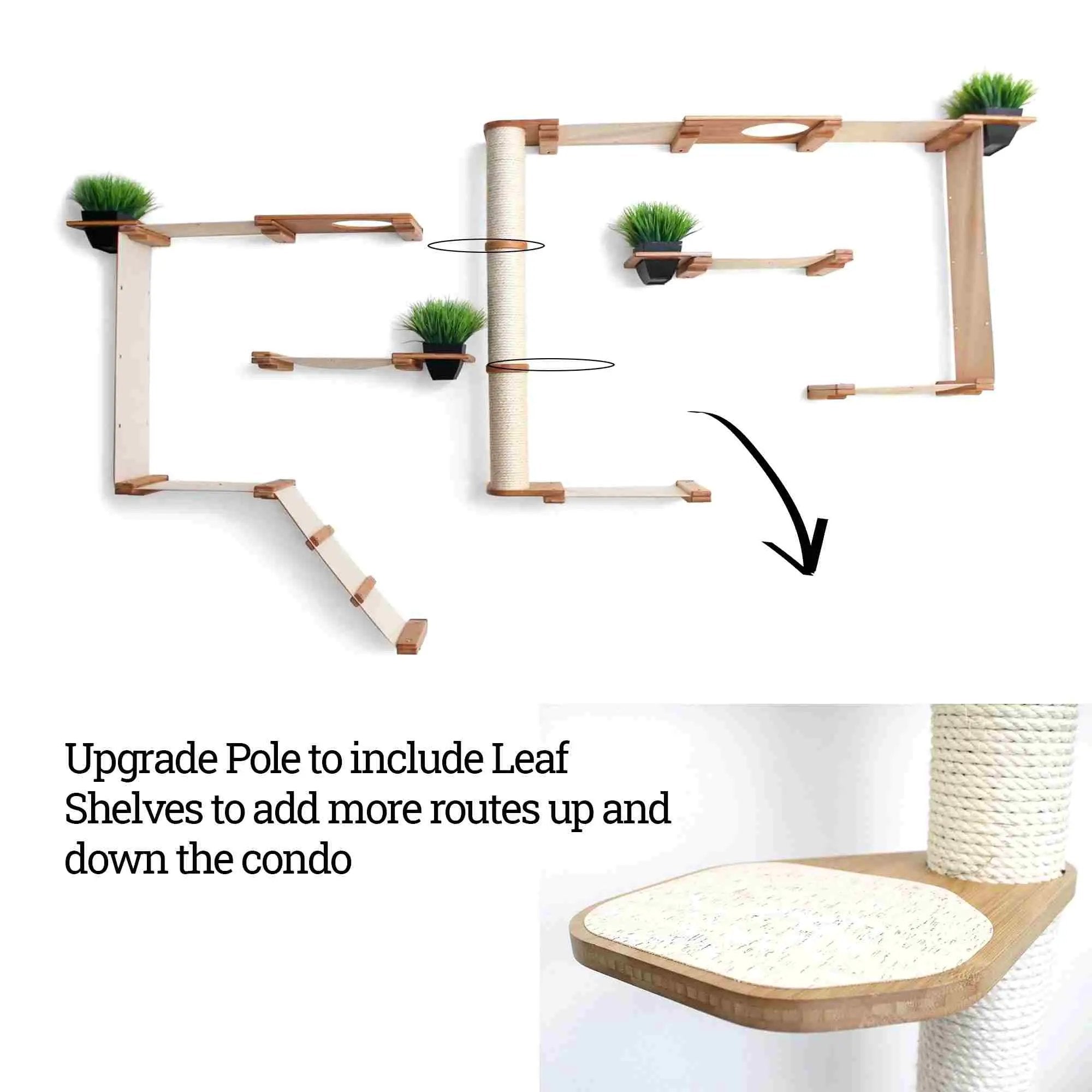 The Gardens Modern Cat Tree with Plants cat condo by Catastrophic Creations, wooden shelves and sisal post