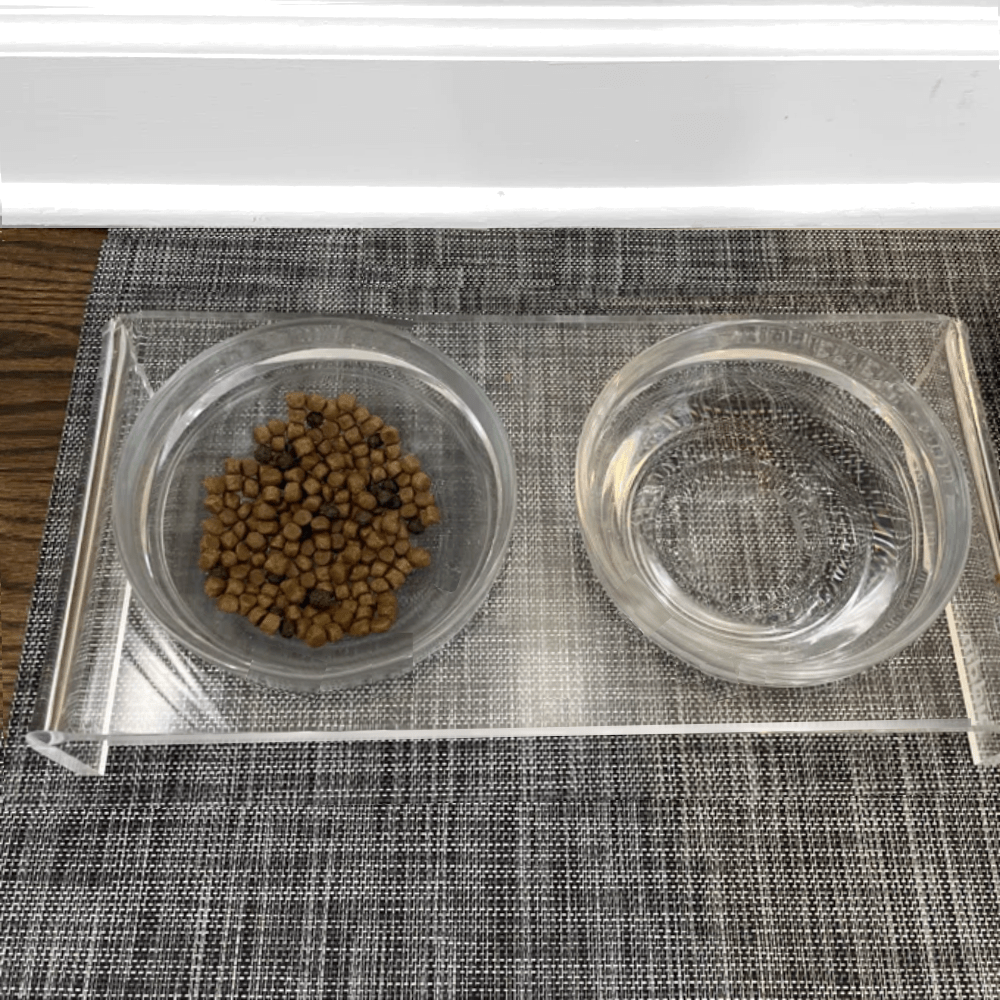 Hiddin Clear Acrylic Double Feeder with Glass Bowls – 3 in High