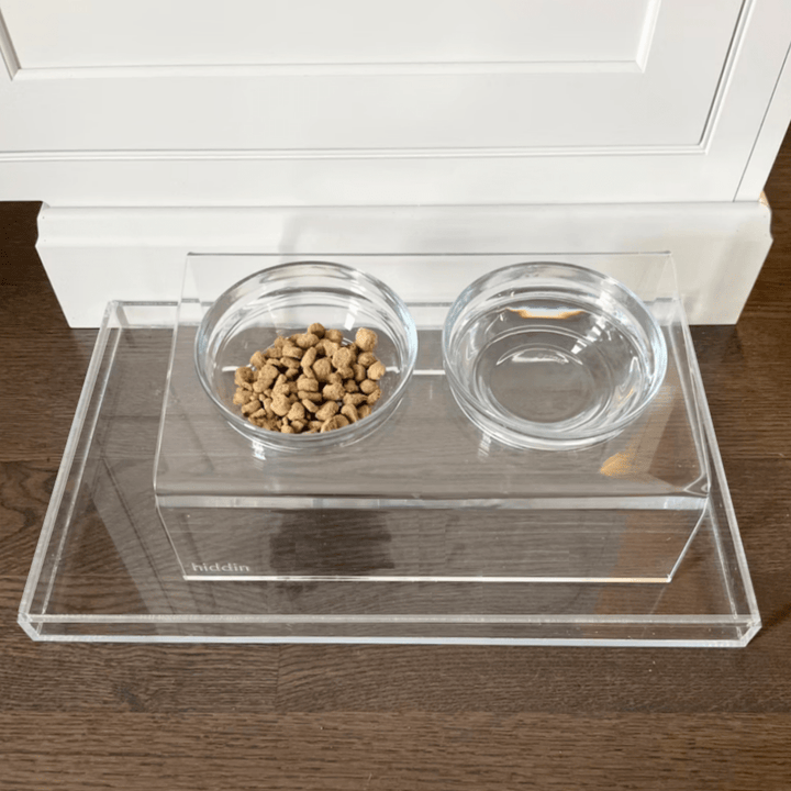Hiddin Clear Acrylic Double Feeder with Glass Bowls – 3 in High