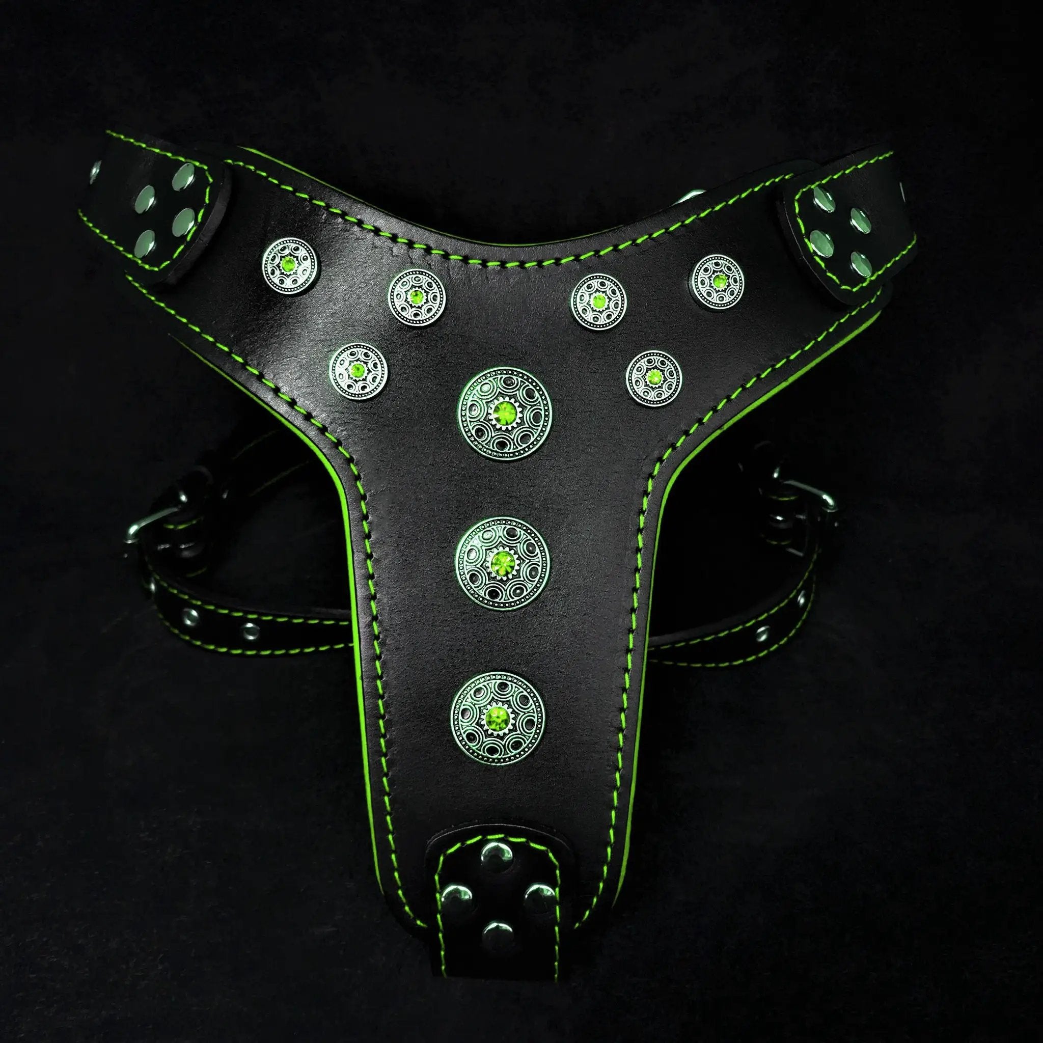 Bestia Dog Gear Bijou Harness Black And Green Handmade Luxury Design by Bestia Dog Gear